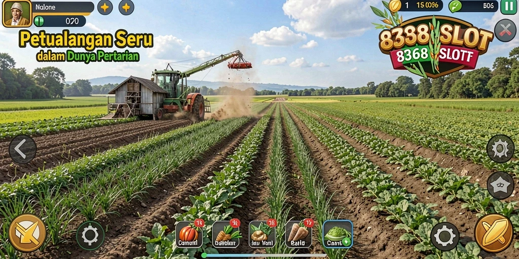 Screenshot gameplay 8368SLOT menampilkan aktivitas pertanian yang seru.