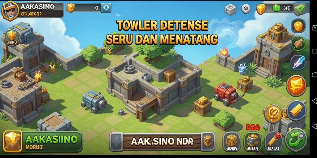 Gameplay seru AAKASINO di dalam pertarungan Tower Defense.