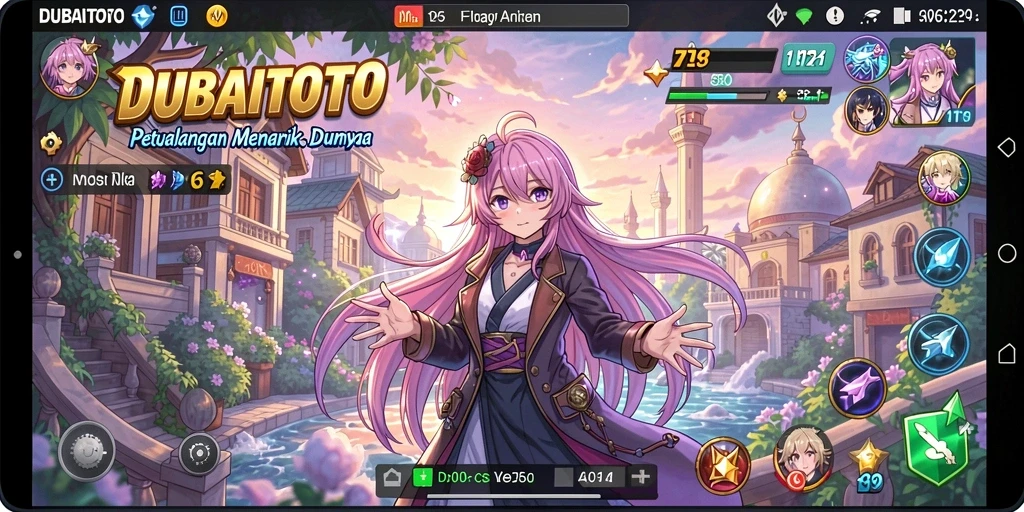 Tampilan gameplay DUBAITOTO dengan karakter anime yang menarik.