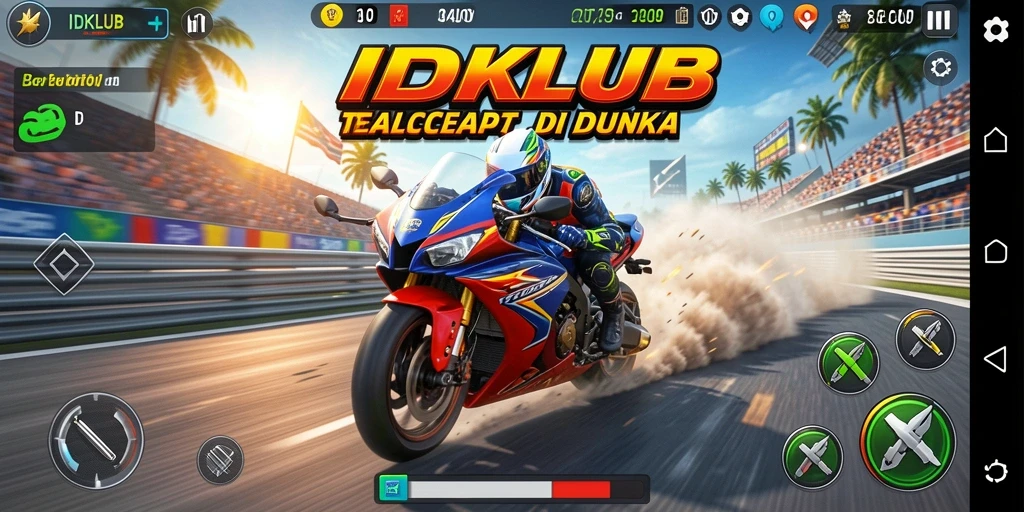 Gameplay mendebarkan di IDKLUB menunjukkan aksi balapan motor yang seru.