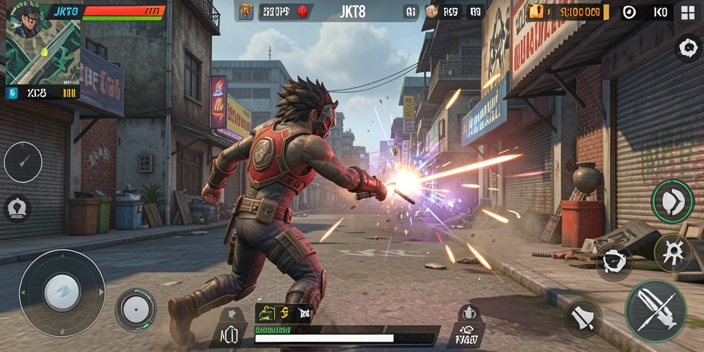 Gameplay seru JKT8 dalam aksi pertempuran TPS.