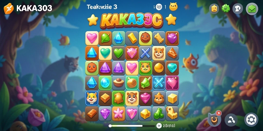 Tampilan gameplay KAKA303 yang menampilkan pencocokan item berwarna.