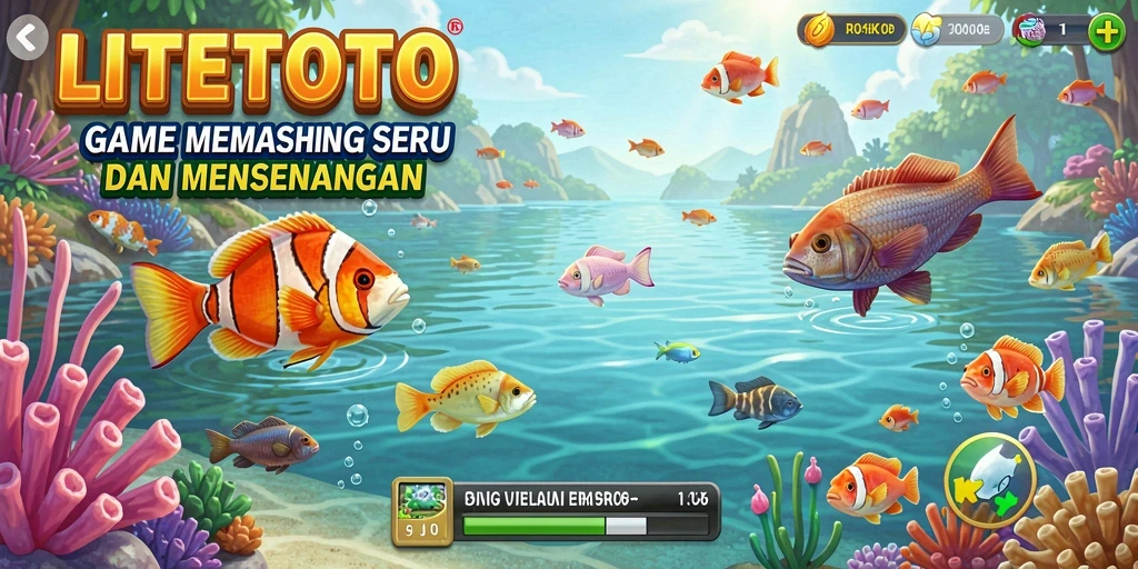 Screenshot dari gameplay LITETOTO yang menunjukkan aksi memancing yang seru.