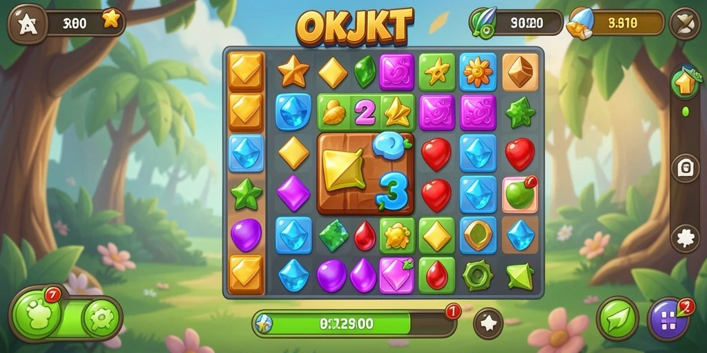 Tampilkan gameplay seru dari permainan Match-3 OKJKT.