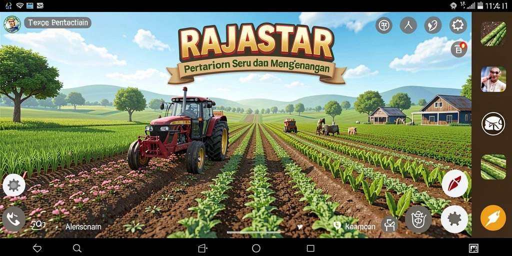 Gameplay seru dalam RAJASTAR dengan pertanian yang menawan.