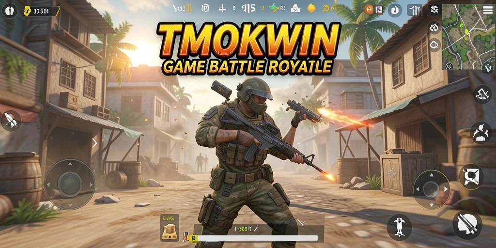 Tampilan screenshot dari gameplay intens di TMOKWIN battle royale.