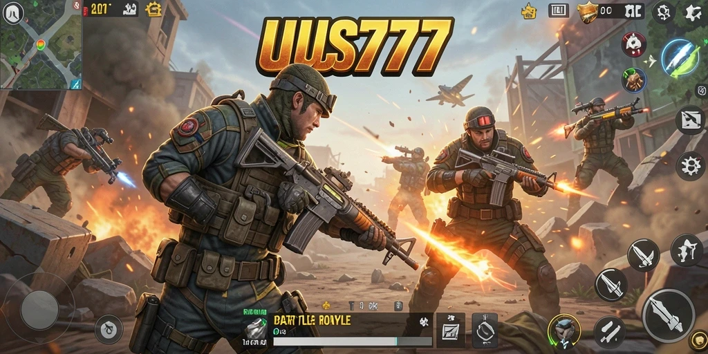 Tangkapan layar UUS777 menunjukkan aksi seru dalam pertempuran Battle Royale.