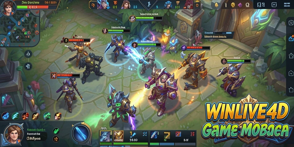 Screenshot gameplay WINLIVE4D menampilkan pertarungan strategis antar tim.